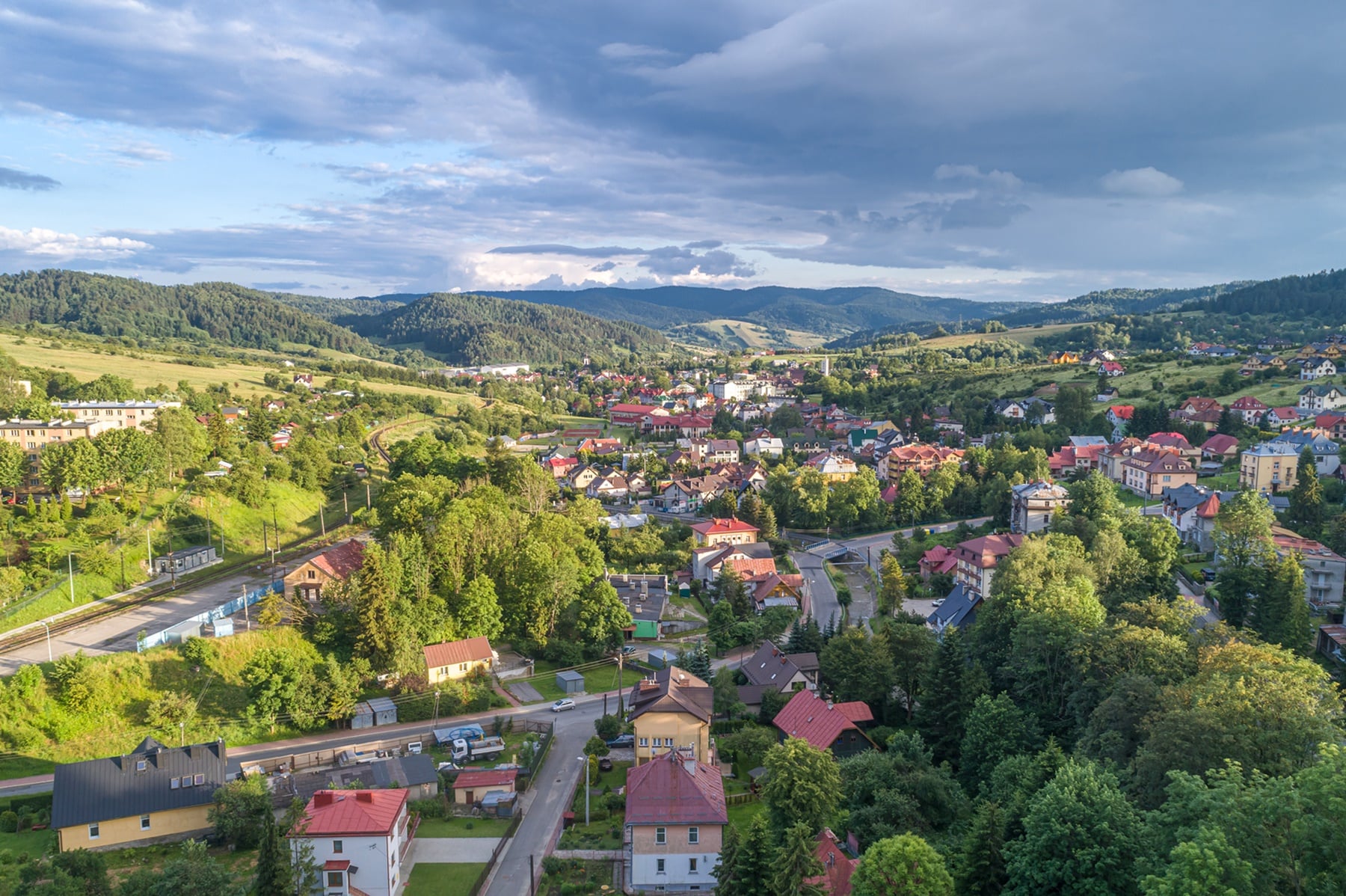 Panorama z lotu ptaka na Krynicę-Zdrój